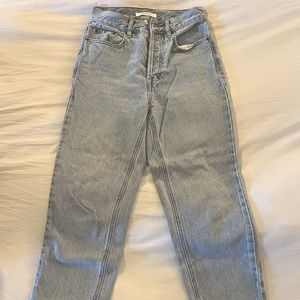 Pacsun Straight Leg Light Wash Denim Jeans Size 0S Cropped Inseam Frayed Edge